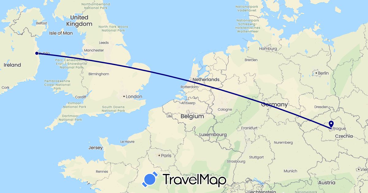 TravelMap itinerary: driving in Czech Republic, Ireland (Europe)